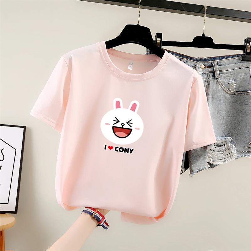 

2025 Summer Casual loose student T Shirt young girl tees Harajuku cute cartoon print Short Sleeve T-shirts Women Y2k Tops M розовый