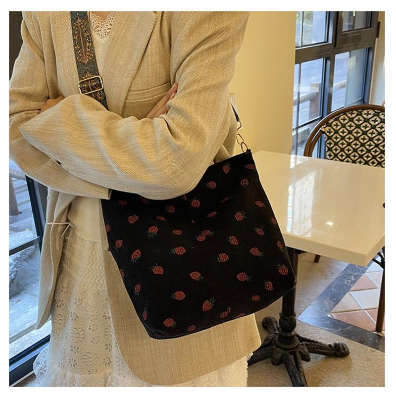 Personalized fashion single shoulder corduroy shopping bag summer new beautiful simple leisure student class tote bag