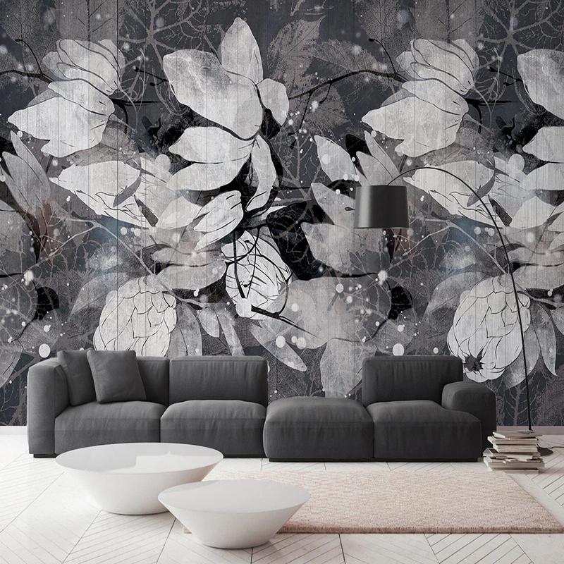 Wallpaper Modern Black Floral Watercolor Leaves Wall Mural Home Interior Decoration 3D Wall Paper
