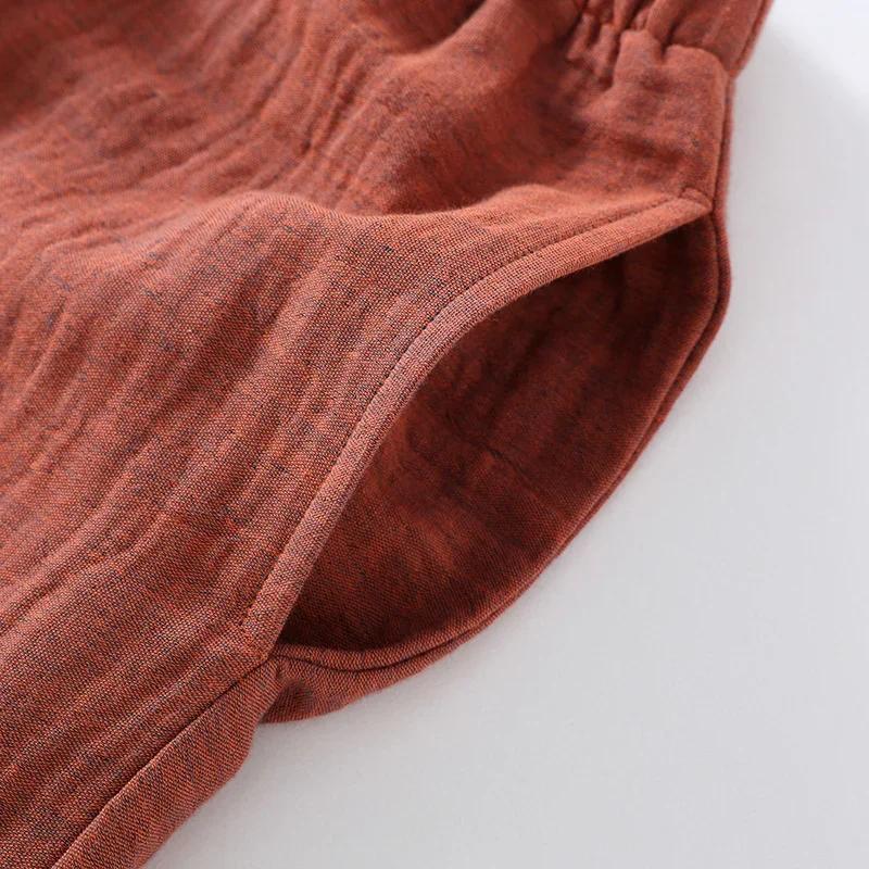 Baumwollpyjama im chinesischen Stil für Damen, doppellagige Gaze, langärmelige Hose, Loungewear, V-Ausschnitt, Heimkleidung, 2-teiliges Set