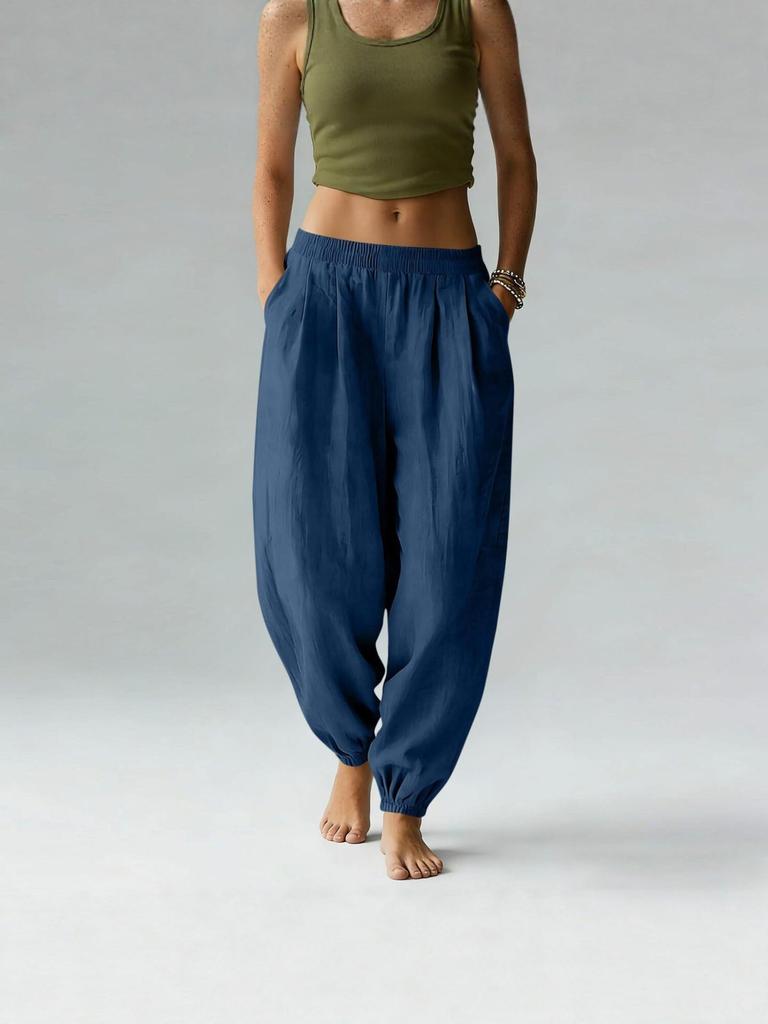 2025 European & American Style Women's High Waist Cotton Linen Wide Leg Yoga Pants