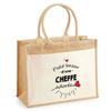 Sac de plage - PLANETEE - jute avec poche Bazar d'une Cheffe adorée - Coton imprimé en France - 43x33 cm - Anses bandoulière