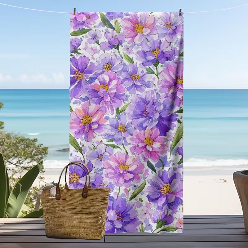 Vibrant Lotus Flower Print Beach Towel Quick Dry Lightweight Absorbent Elegant Water Lily Green Leaf Design for Summer Beach