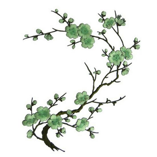 Large Chinese-Style Plum Blossom Flower Embroidery Patches: Green, Red, Blue, White & Pink - Clothing Accessories