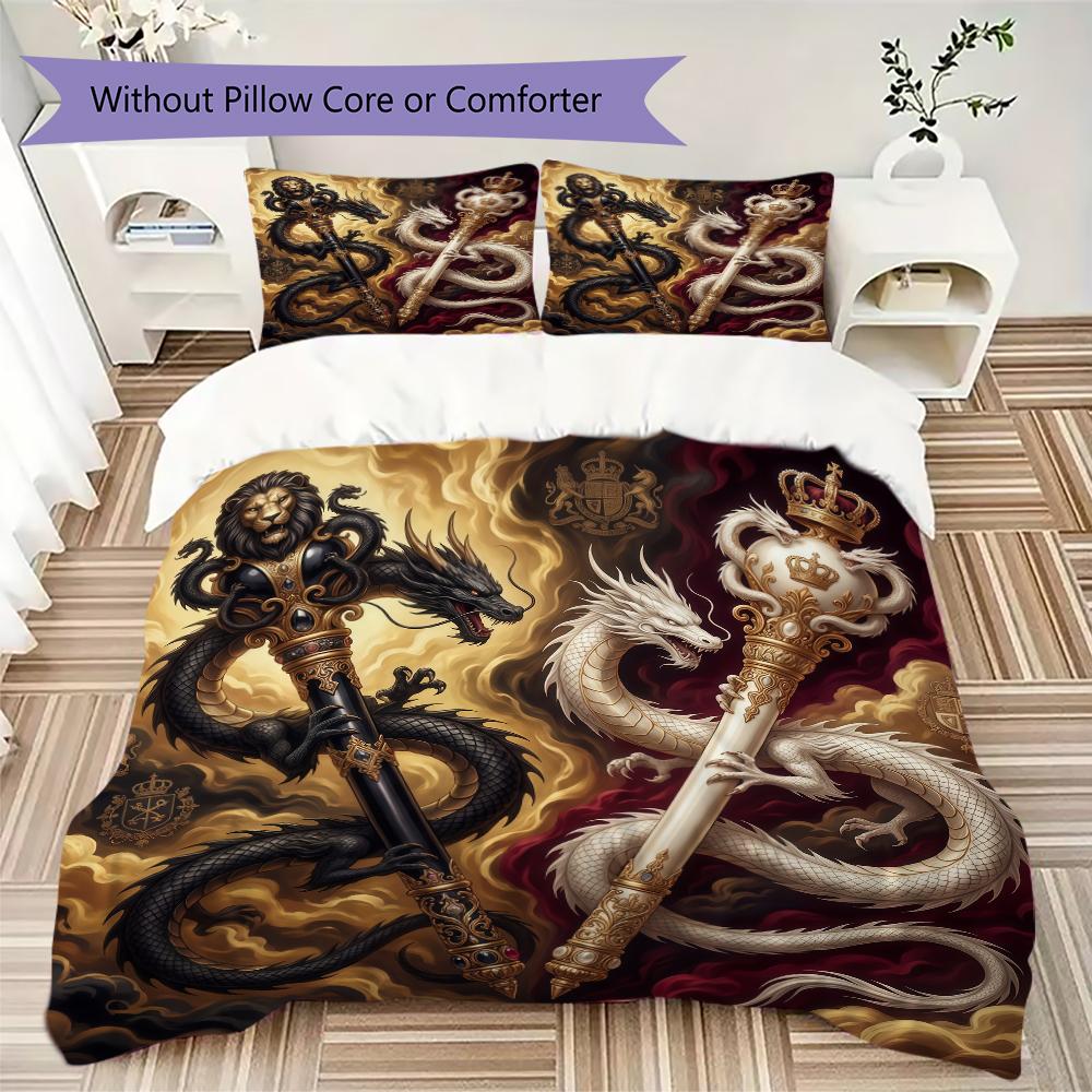 Dragon Pattern Bedding uilt Set uilt Cover Pillowcase Home Decoration Birthday Gift (1 * duvet cover + 2 * pillowcase without core)