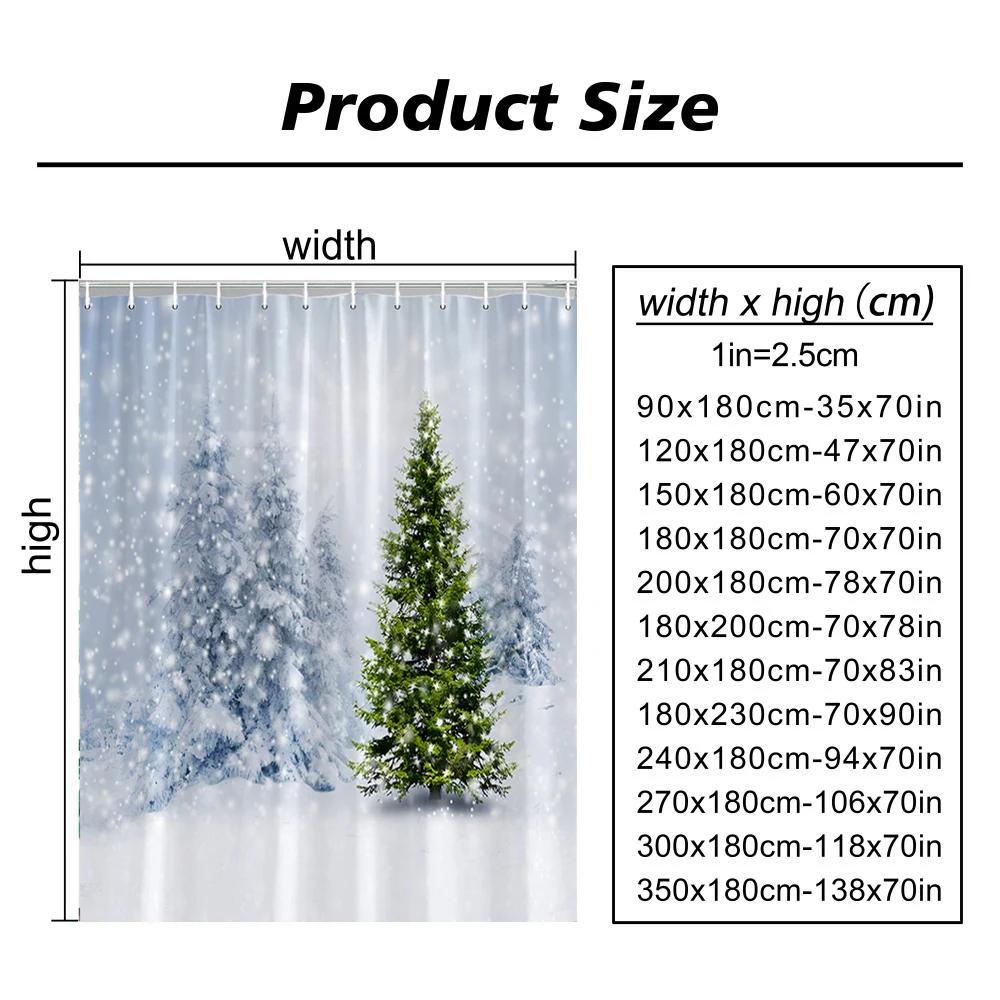 Christmas Theme Shower Curtain Winter Snow Christmas Tree Deer Rustic Wooden Panel Fabric Washable Shower Curtain Bathroom Decor