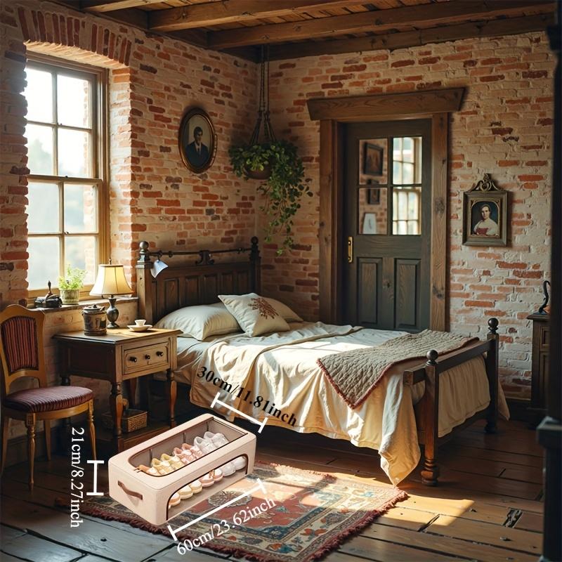 High qualityFoldable Shoe Storage Box with Dual Windows - Beige Fabric, Under-Bed Organizer for Sneakers & High Heels, Easy Viewing, Stackable