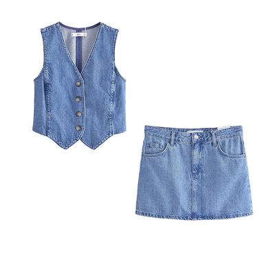 Women Fashion Front Button Denim Waistcoat Vintage V Neck Sleeveless Female Outerwear Chic Vest