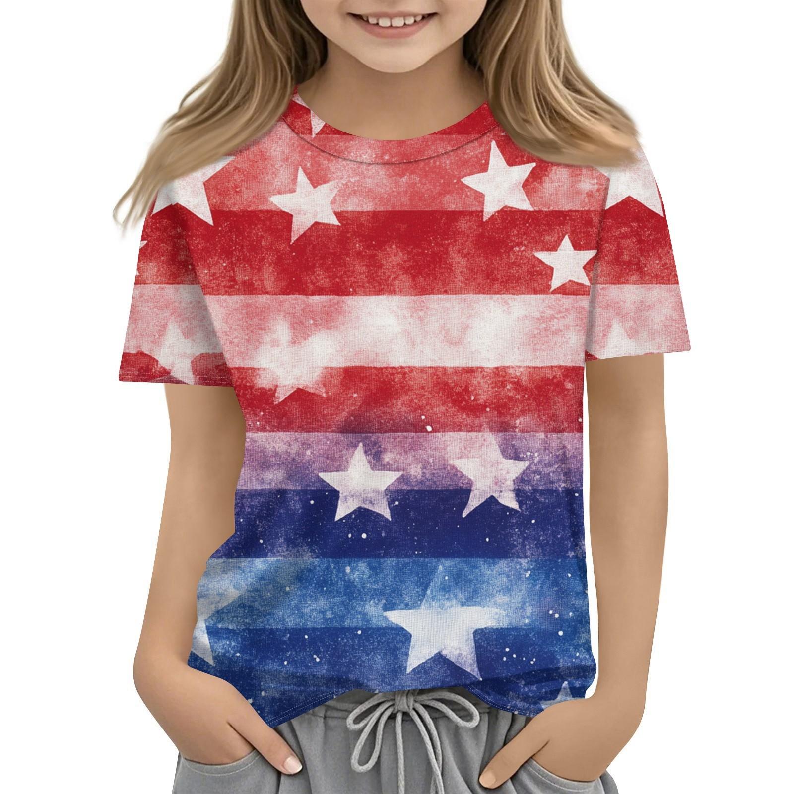 

Детская модная повседневная футболка с коротким рукавом и принтом «День независимости» с круглым вырезом 140 красный