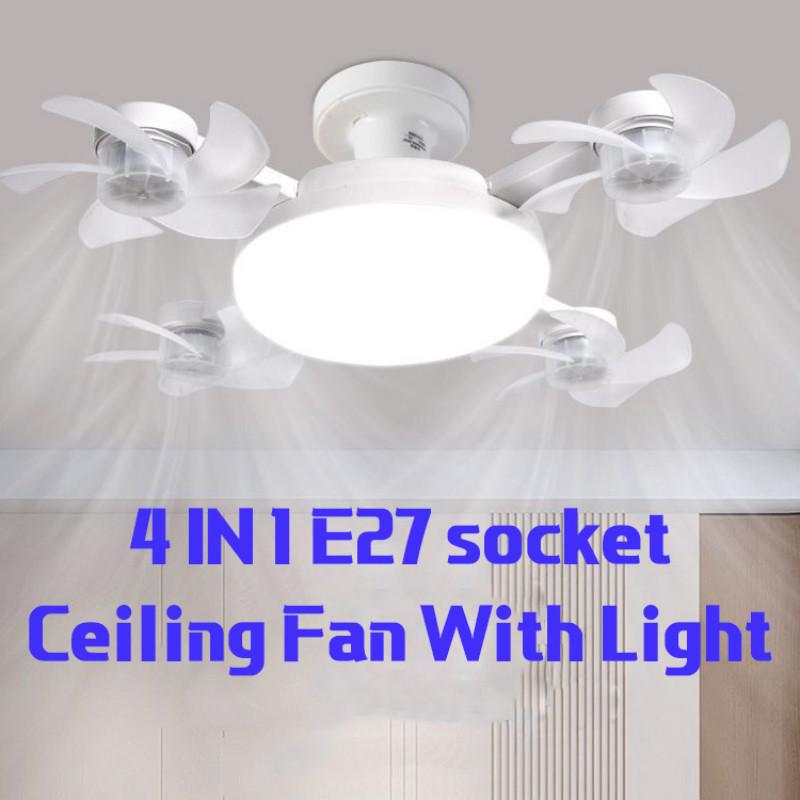E27 Fassung Deckenventilator mit Licht 50W/60W LED Beleuchtung Kleiner Deckenventilator Haushalt Schlafzimmer Elektrische Ventilatorlampe