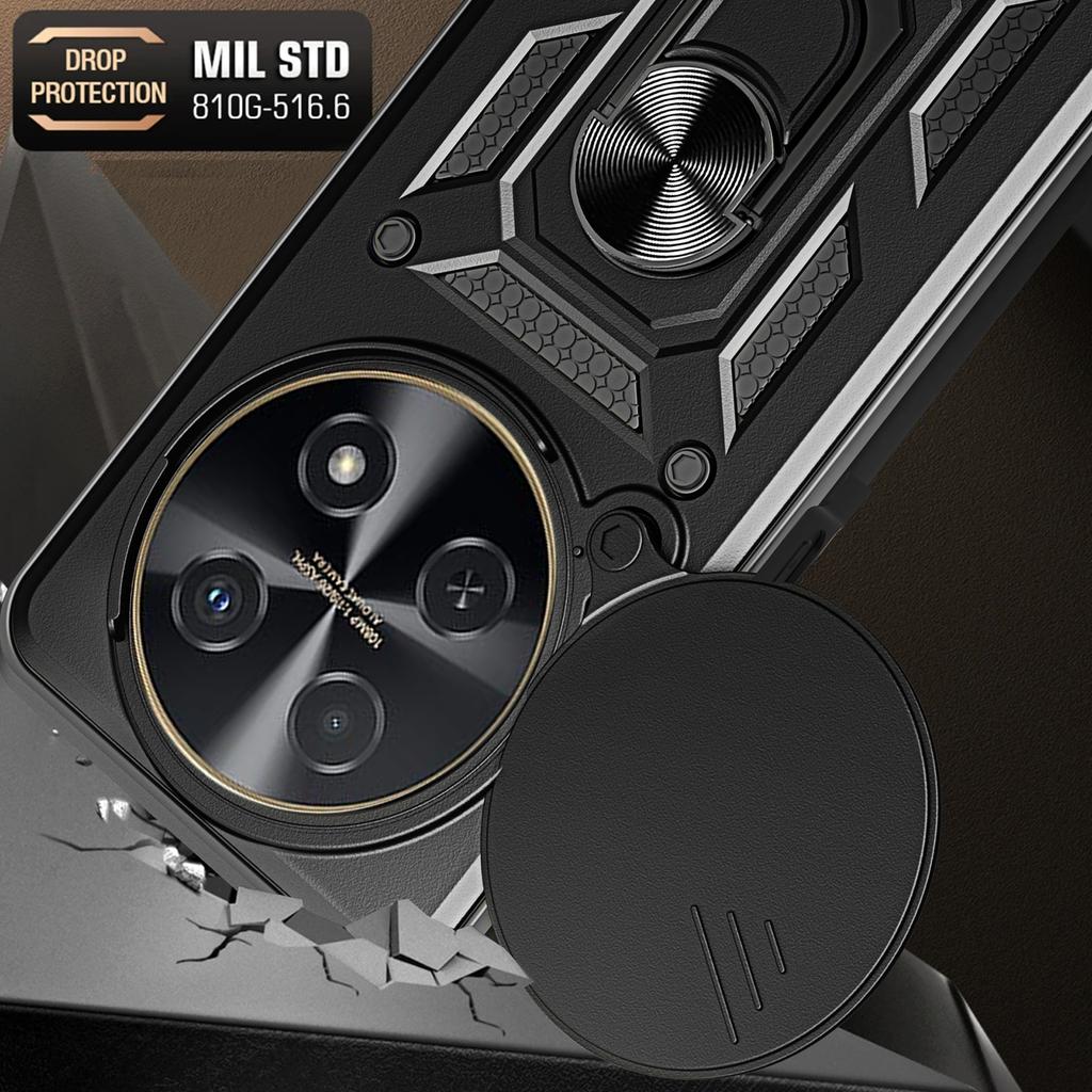 For Huawei Nova 12i 4G Case with Slide Camera Lid PC+TPU Kickstand Phone Cover