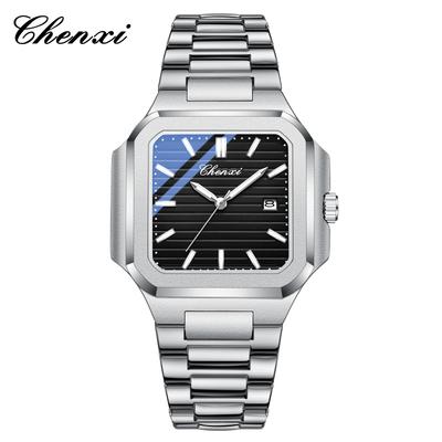 New Man Watches Luxury Fashion Square Men's Quartz Watch Calendar Luminous Waterproof Stainless Steel Wristwatch