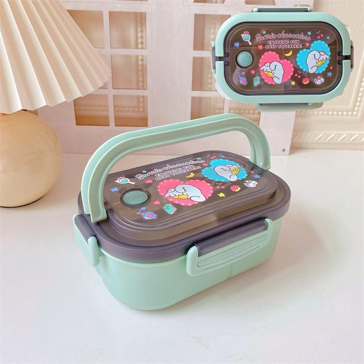 Portable Japanese Double-Layer Bento Lunch Box for Students & Office Workers - Large Capacity, Cartoon Design