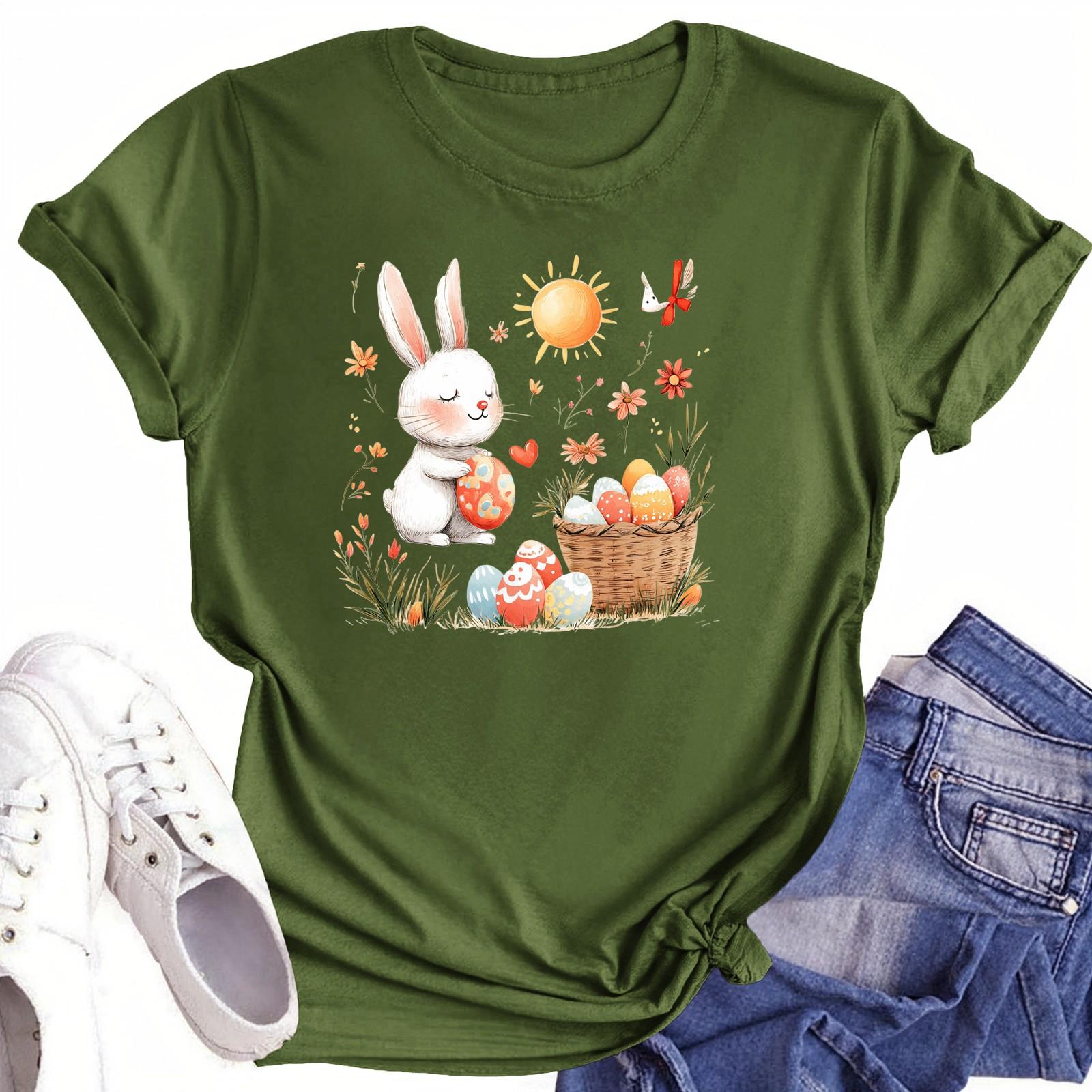 

Женская повседневная футболка с круглым вырезом и короткими рукавами с принтом L армия зеленый