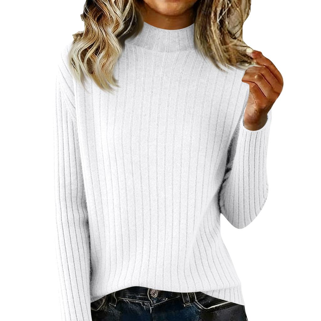 Women's Fashion Color High,Neck Long Sleeve Loose Fit Base Layer Sweater Top