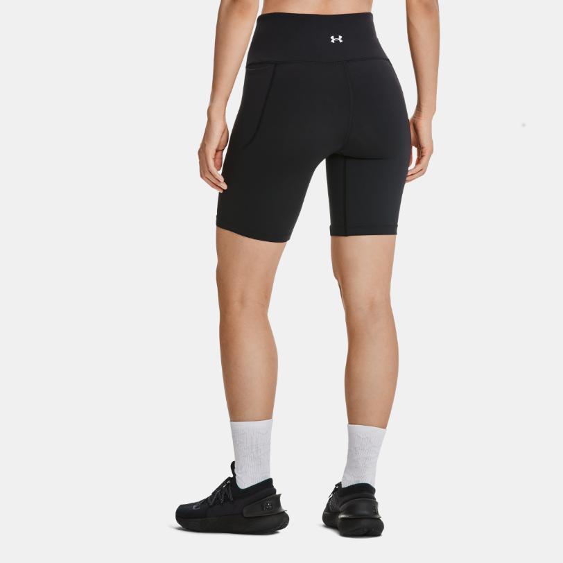 Under Armour Solid Color Logo High-Waist Slim-Fit Fitness Shorts Women bottoms Black 1355914-001