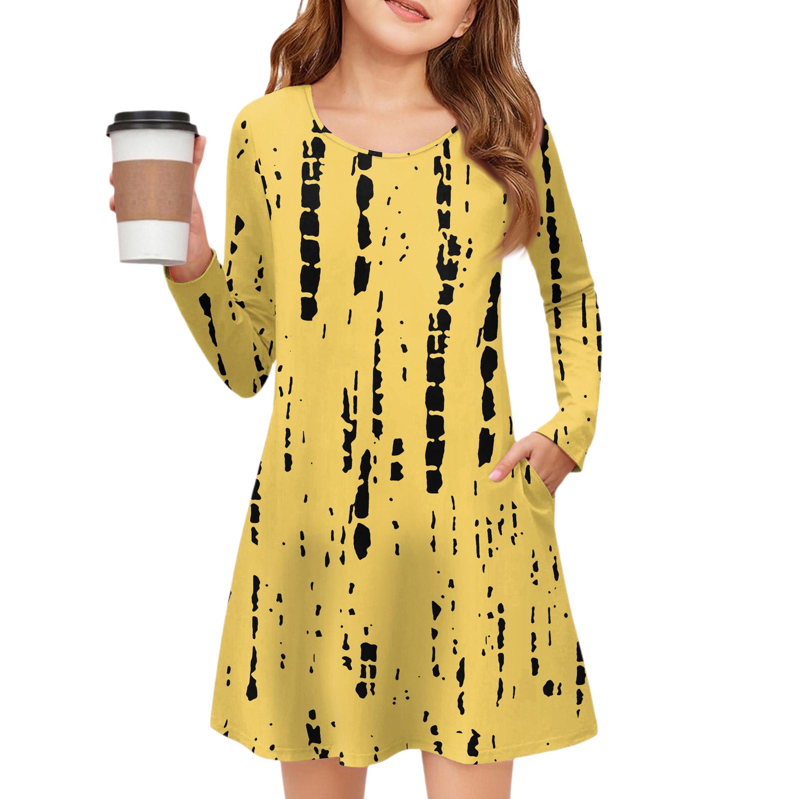 

Платье с длинным рукавом для девочек - Платье с цветными карманами 160 жёлтый