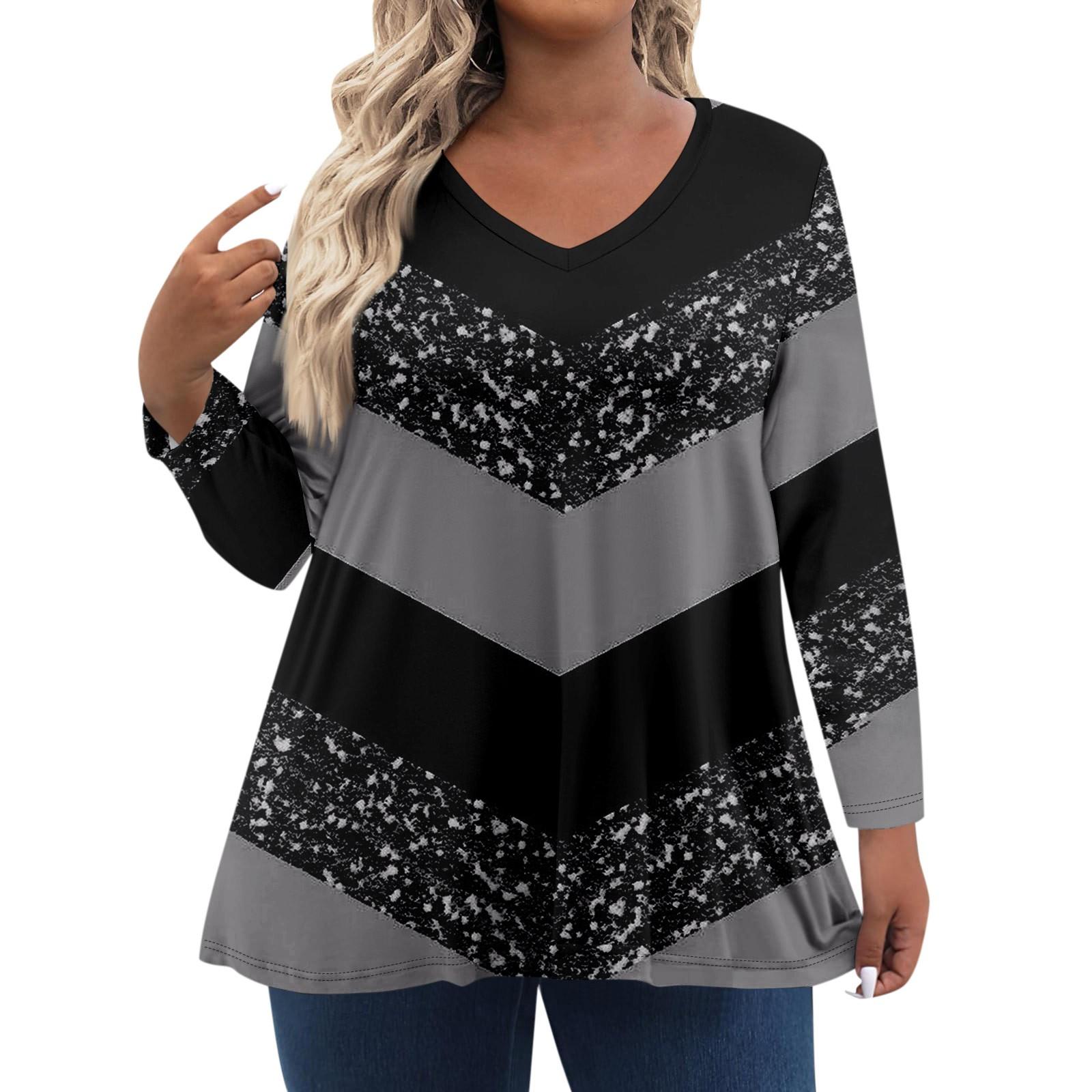 

Топ с V-образным вырезом и 3D-принтом, модные повседневные футболки с длинными рукавами для женщин больших размеров 7XL