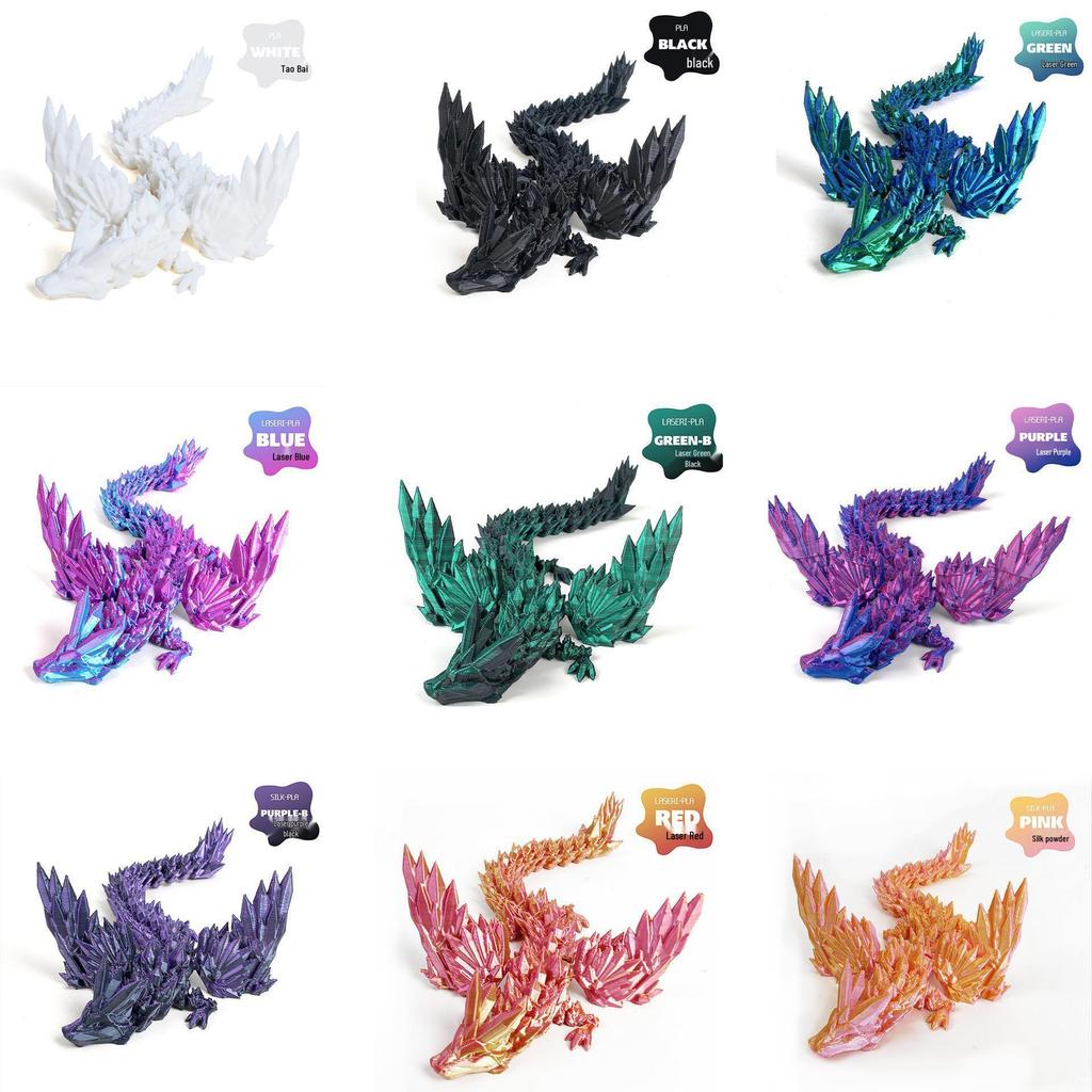 3D Printed Movable Crystal Wyvern Dinosaur Figurines with Dragon Egg Toy