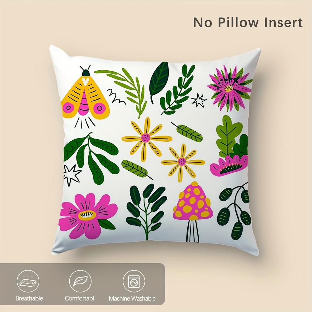 Floral Bee Mushroom Pillow Covers Zipper Square Living Room Chair Sofa Car Festival Decor Double-Sided Printed Pillow Covers