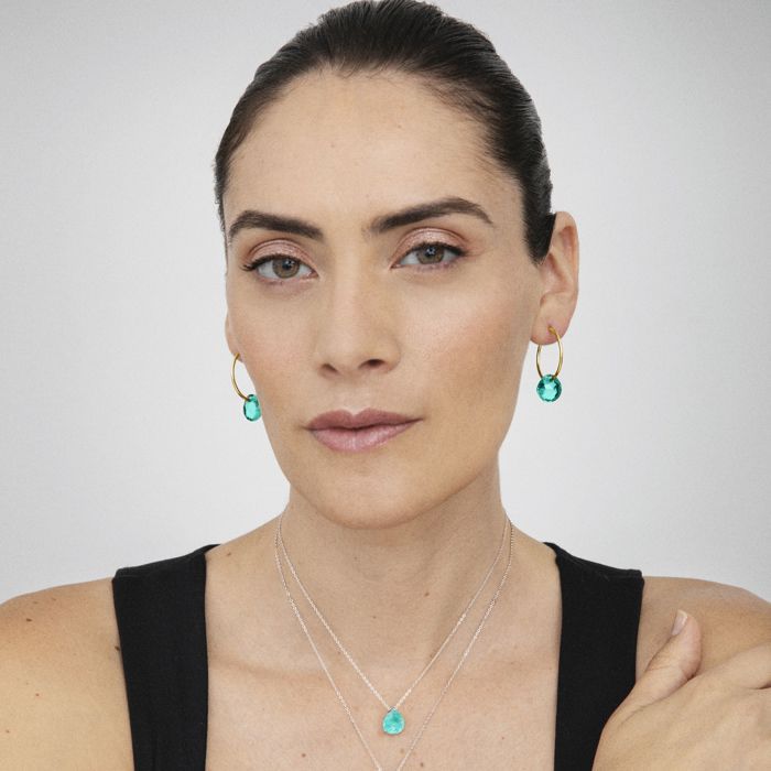 Boucles D'oreilles En Argent 925 Luxenter Avec Quartz Hydrothermal Vert Et Finition or Jaune 18 Carats - Vanshy