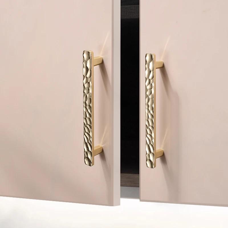 New French Style Wardrobe Door Handle Gold Creative Hammer Pattern Light Luxurious Cabinet Door Handle Drawer Handle