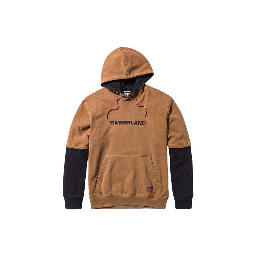 Timberland Back Embroidered Tree Logo Faux Two-Piece Hoodie Unisex Hoodies Brown A2R6P-254