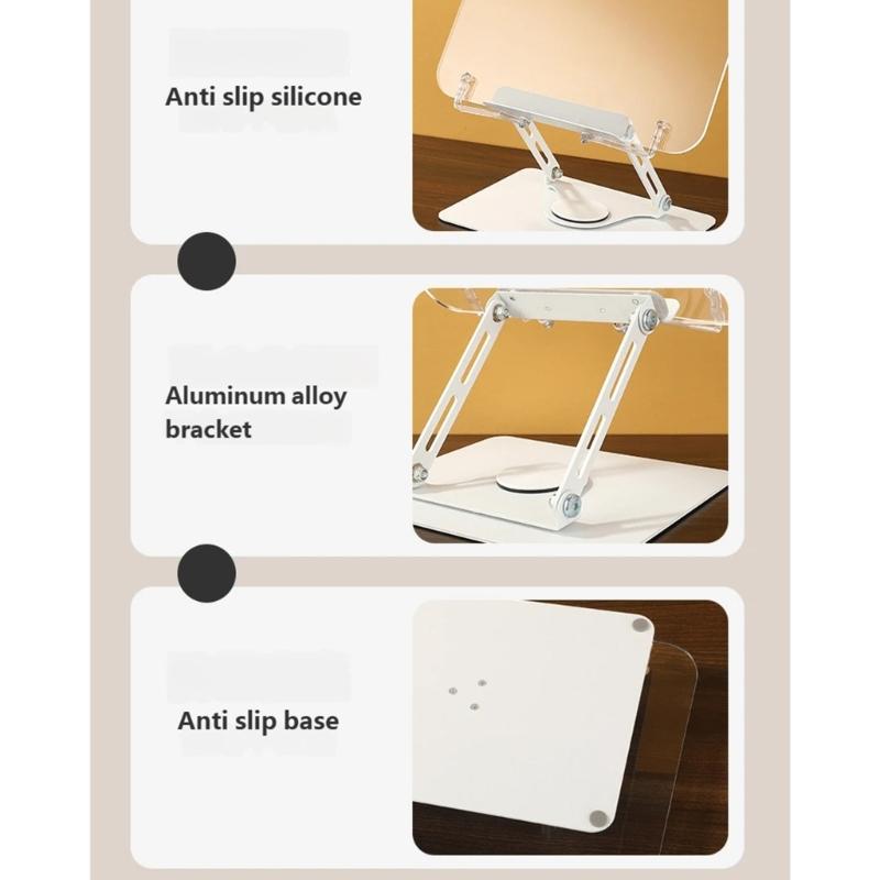 Ergonomic Acrylic Book Stand Height Adjustable and Angle for Reading Study and Cooking Foldable Portable Design