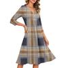 Damen Casual V-Ausschnitt Karomuster Dreiviertelarm Kleid für den Alltag
