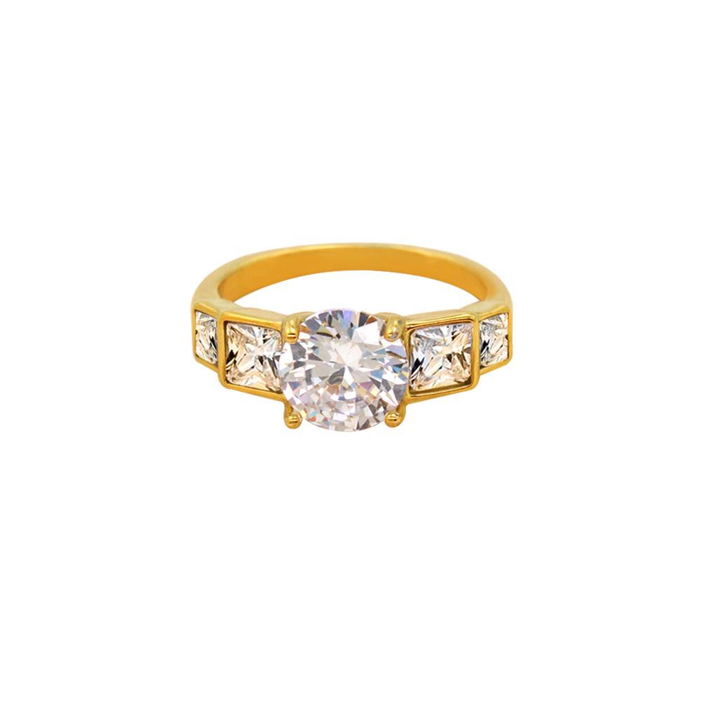 Chic Black  White Zircon Ring for Women: Versatile High-Grade Titanium Steel Gold-Plated INS Style Size 7