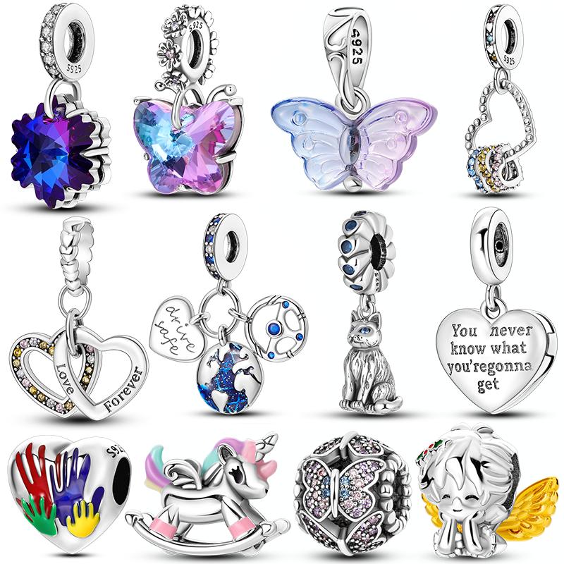 

Новый дизайн, стерлингового серебра 925 пробы, счастливый единорог, подвеска, подвеска из бисера, подходит для браслета, ожерелье, сделай сам