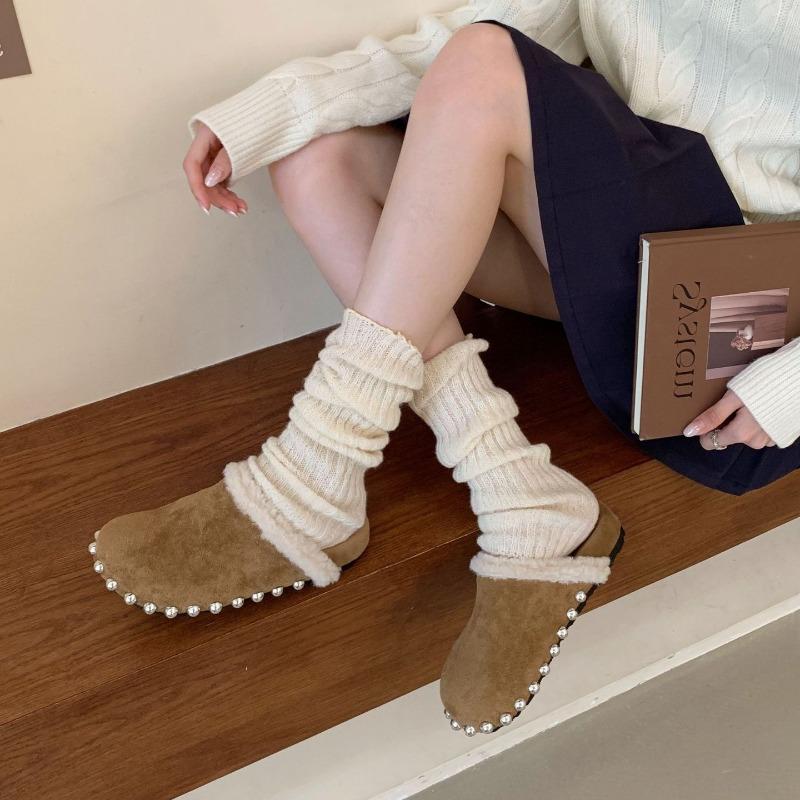 Fashion Fashion String Bead Decorative Slippers for Women High-Quality Faux Suede Designer Shoes Winter Warm Fluffy Home Cotton Slippers