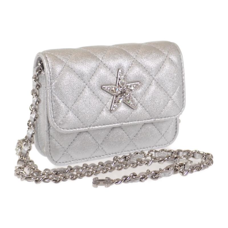 Chanel 2WAY Bag Silver Lambskin Women