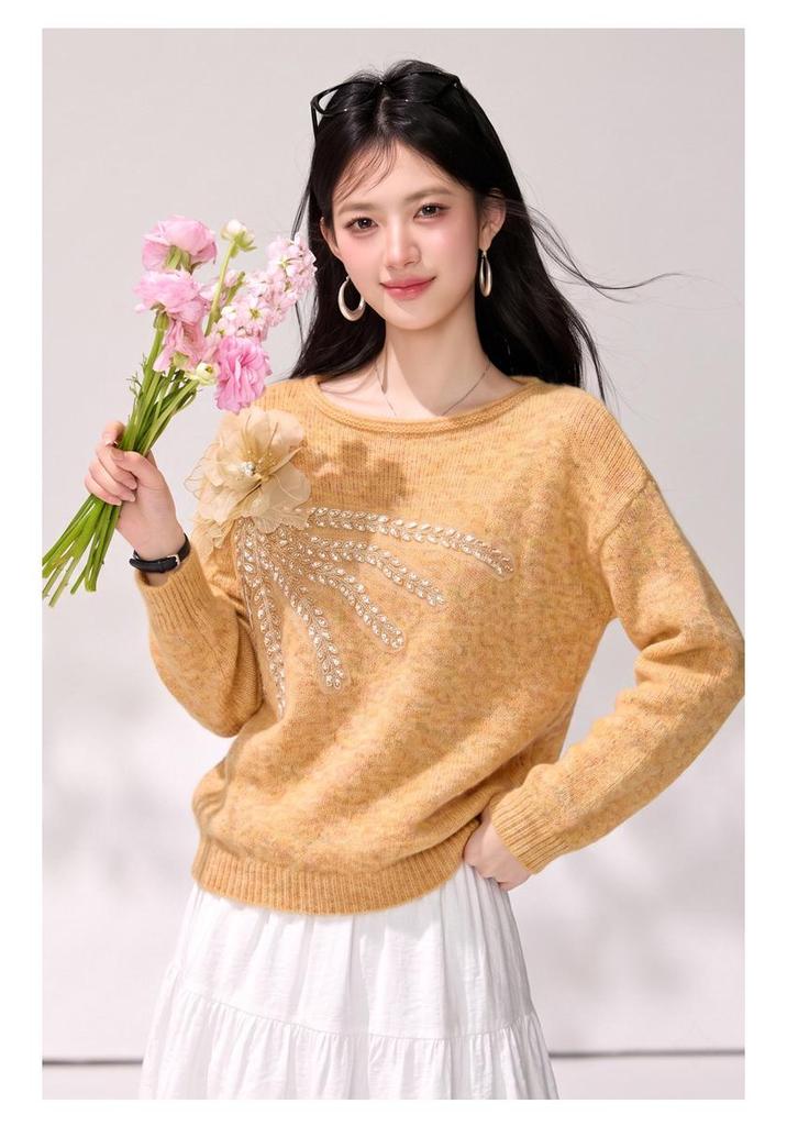 Autumn Women's Soft 3D Floral Sweater, Korean Gentle & Lazy Style