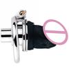 FRRK Stainless Steel Negative Chastity Lock with Silicone Dildo Head Penis Lock Cock Cage Male Chastity Belt Abstinence Sex Toys