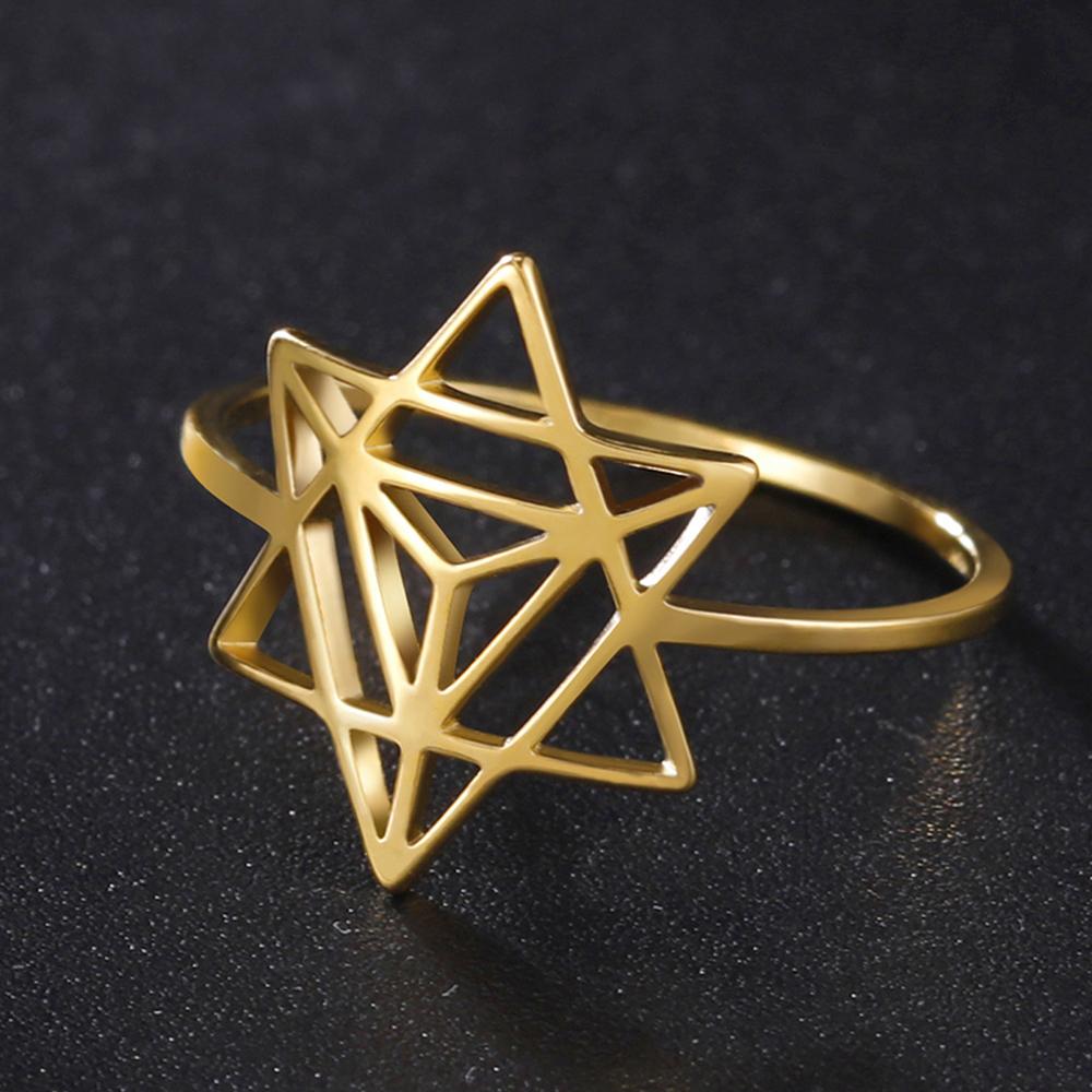 Dawapara Merkaba Star Ring Sacred Geometry Wedding Band Mystical Symbol Protection Amulet Stainless Steel Spiritual Jewelry