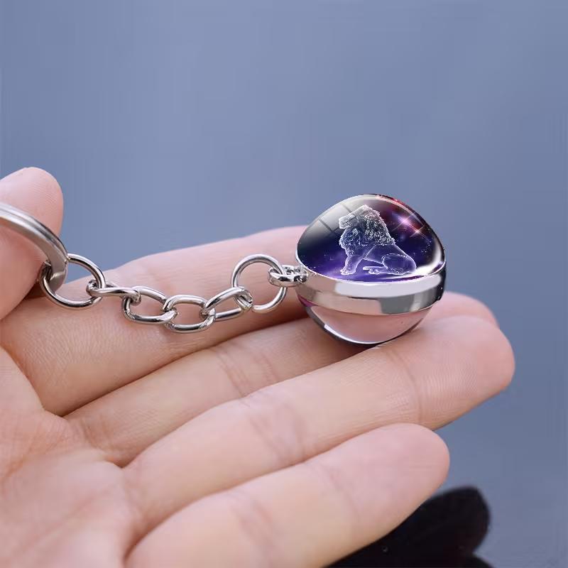 12 Constellations Glass Ball Keychain Zodiac Pendant Key Ring for Women Men