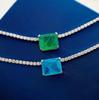 Paraiba 925 Sterling Silver Women's Clavicle Necklace with Full Diamond Simulated Luxury Design