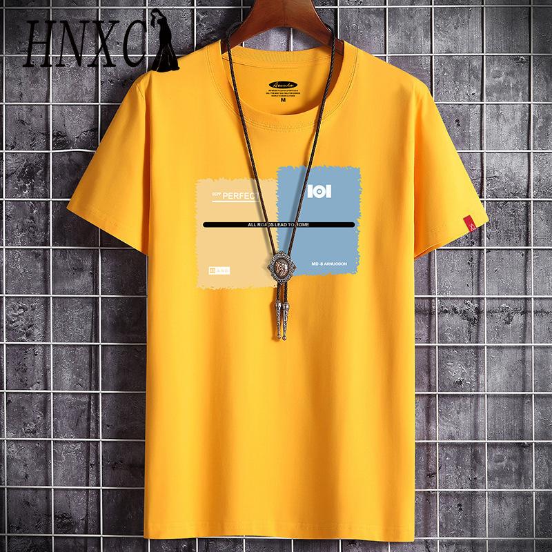 HNXC Kortermet t-skjorte i bomull for menn mote løs halvermet skjorte med trykt medfølende skjorte
