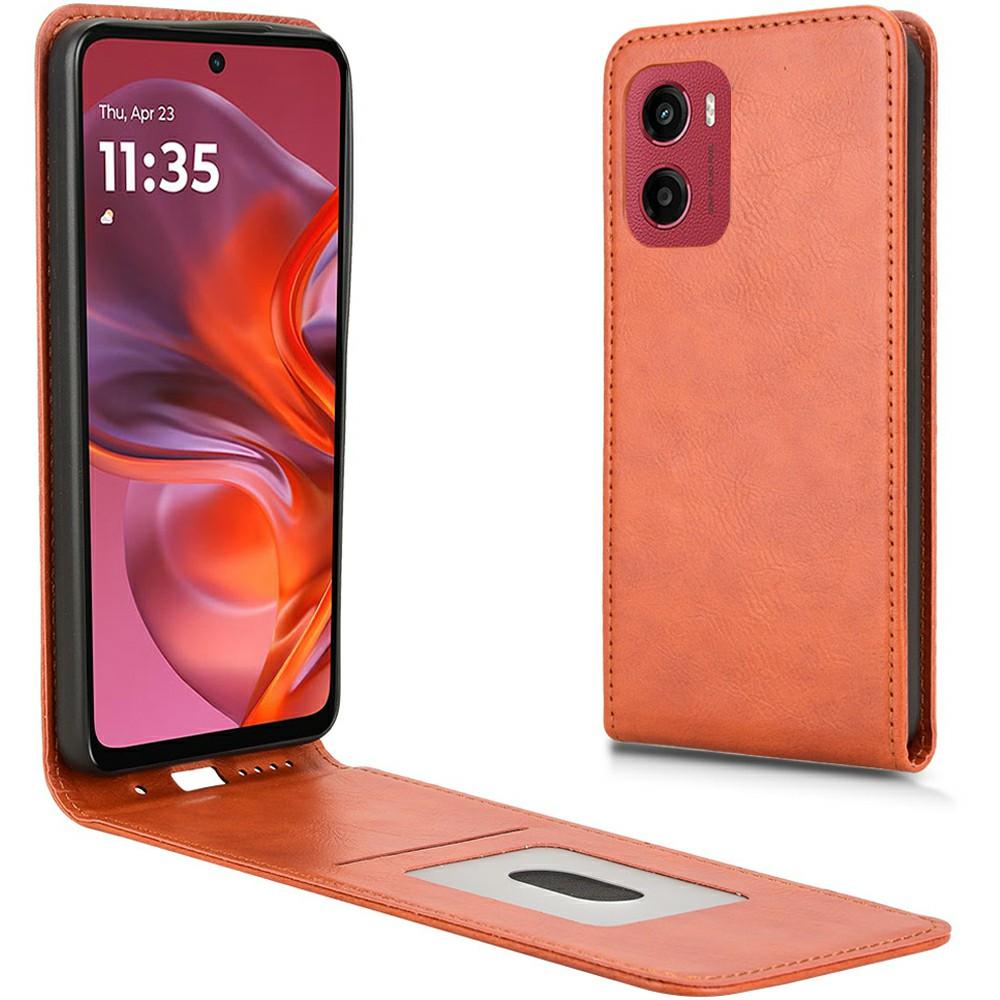 

Для Motorola Moto G05 4G/E15 4G Чехол с отделением для карт Магнитный Вертикальный откидной Кожаный чехол для телефона Orange