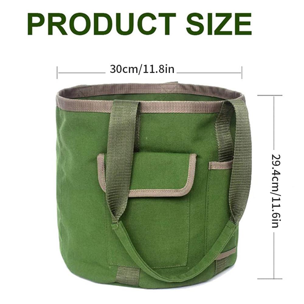 1PC Waterproof Canvas, Grass Green Hand-Held Garden Tool Bucket Bag, Tool Storage Bag, Camping Outdoor Storage Basket