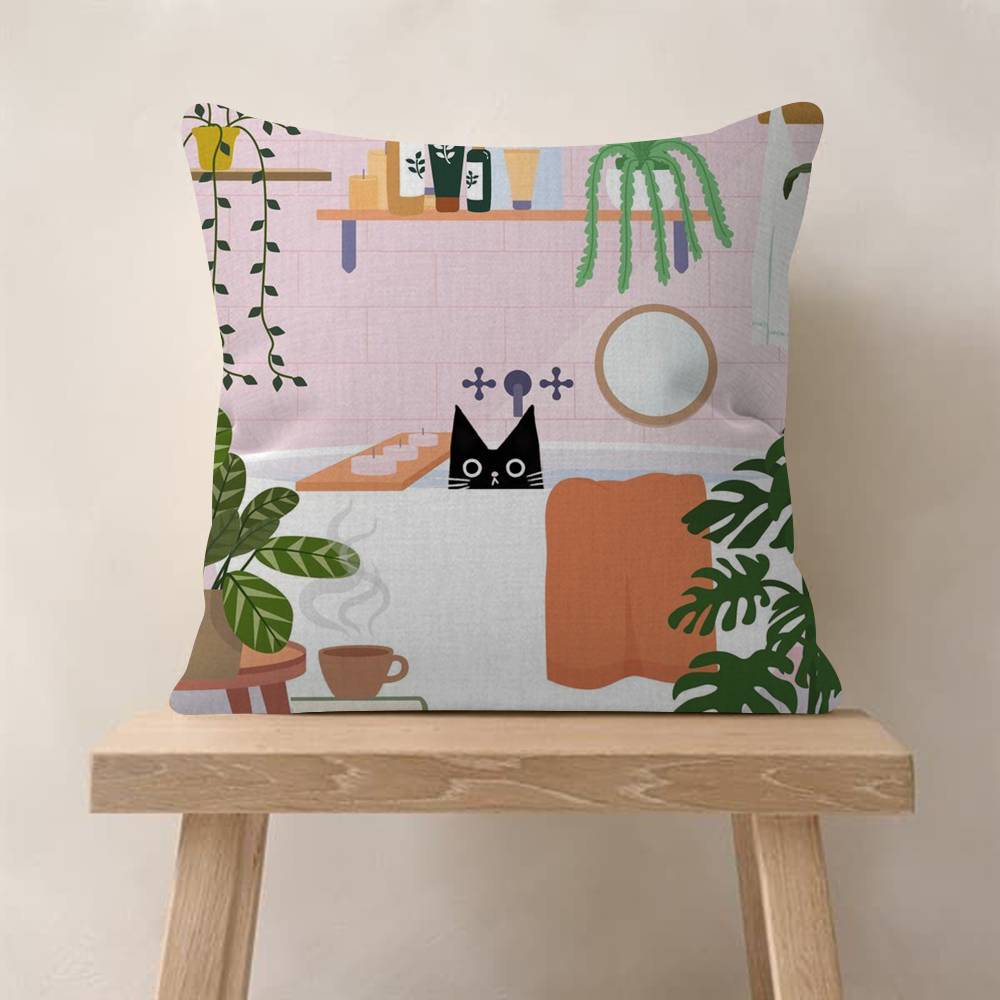 Fodera per Cuscino Gatto Camera da Letto Verde Artistico e Fodera per Cuscino Divano Decorazione Stanza Casa Regalo per Bambini