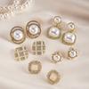 Ten-piece set of silver needle diamond imitation pearl geometric square round stud earrings retro light luxury earrings