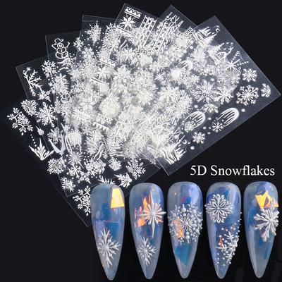 5D Velvet Series Adhesive Nail Stickers Decals Snowflake Chirstmas Winter Nail Design Nail Art Decoration