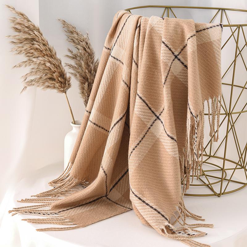 Scarf Women's Autumn and Winter Atmosphere Plaid Shawl New Versatile Fashion Scarf Double Sided Thickened Dual Use
