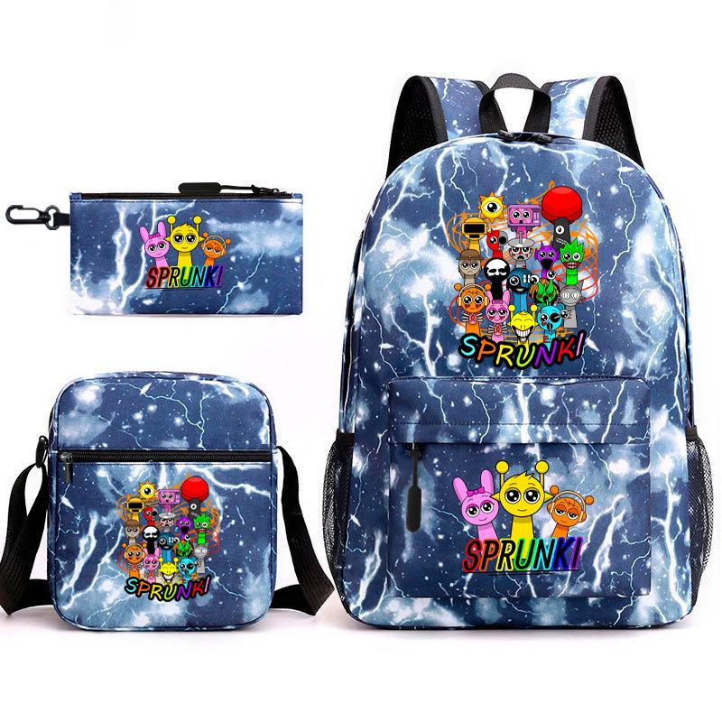 Sprunki Student Starry Sky School Bag Three-piece Rhythm Box Teen Backpack Men's and Women's Casual L