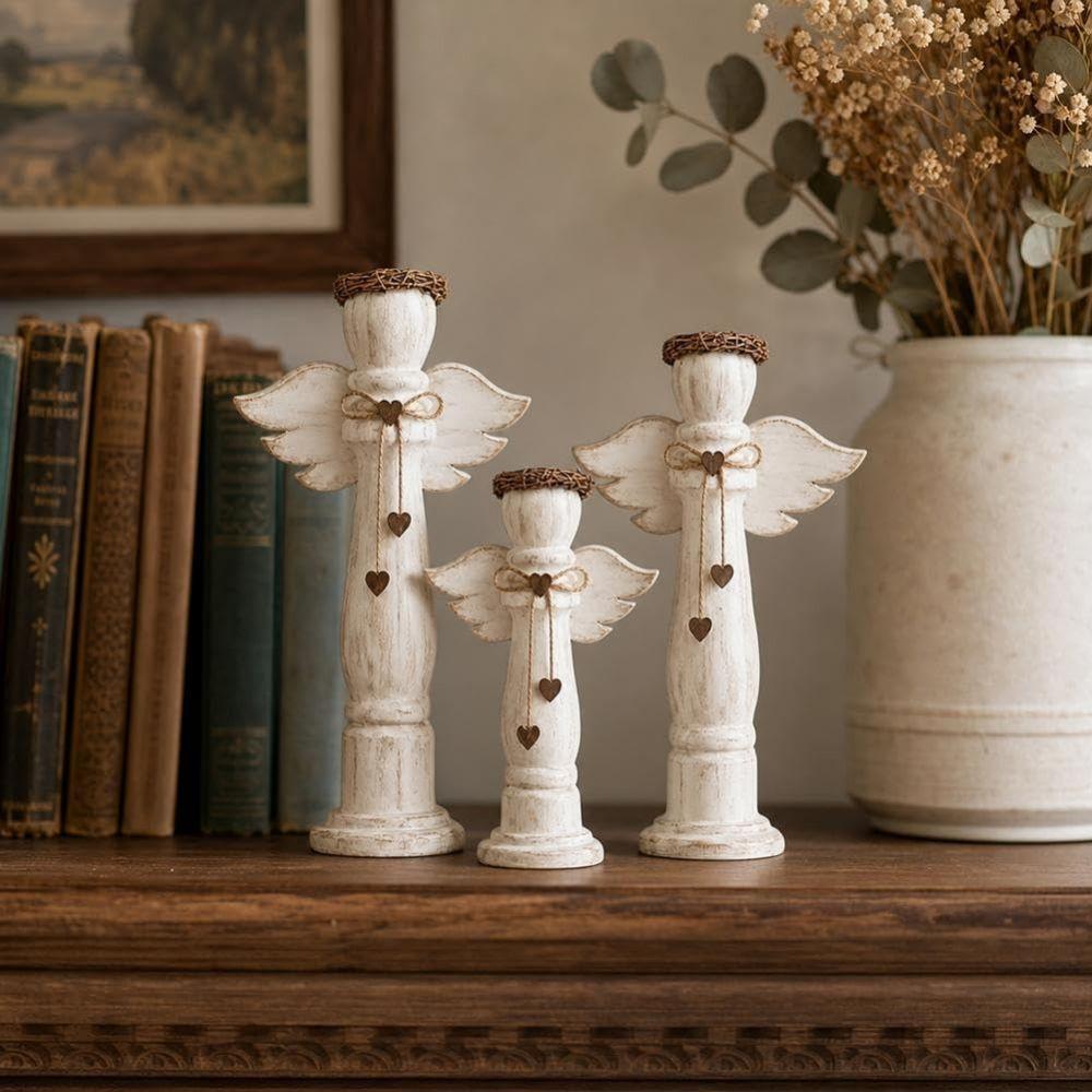 3Pcs Farmhouse Angel Trio Figurines Vintage Tabletop Ornament Shelf Decor  Living Room