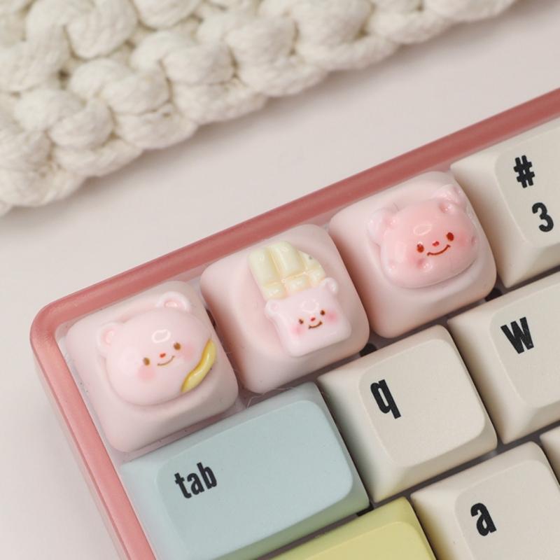 ESC Keycap Resin Mechanical Keyboards Keycaps With Lovely 3D Cartoon Bear In Soft Tones