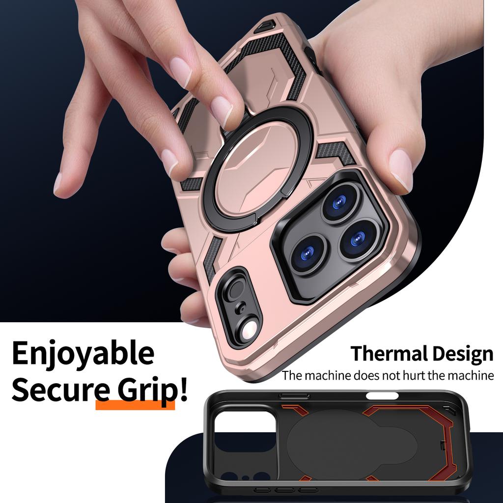 For iPhone 17 Pro Max Magnetic Case Ring Kickstand PC + TPU Hybrid Phone Cover