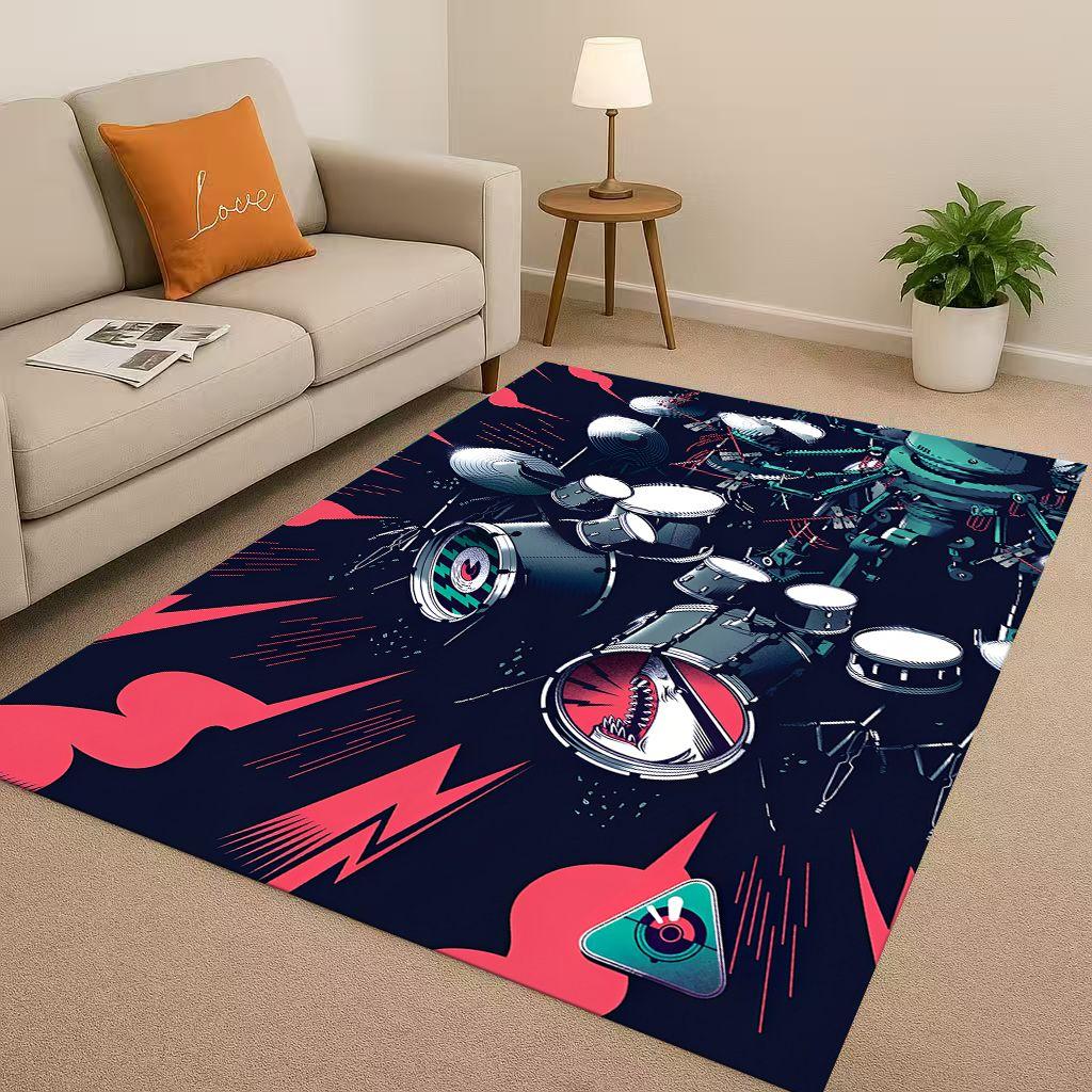 Classic Drum Kit Drum Set Rock Music Instruments Living Room Non-Slip Area Rug Carpet for Bedroom Playroom Sofa,Home Doormat